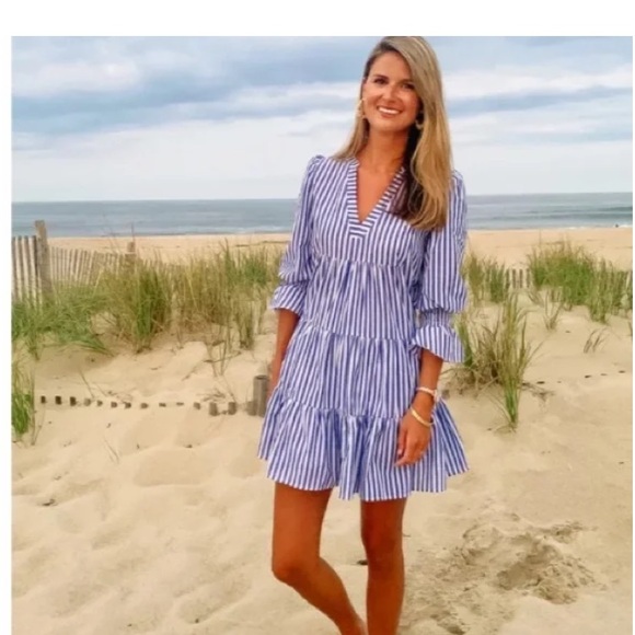 Tuckernuck Pomander Place Women's Blue and white Cotton Poplin Kenzo Dress - Picture 4 of 10